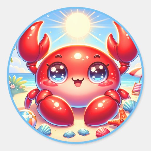 Schattige Zomerkrab liefhebbers strand Ronde Sticker (Voorkant)