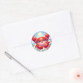 Schattige Zomerkrab liefhebbers strand Ronde Sticker (Envelop)