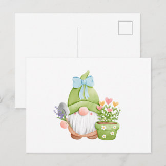 Schattige zomertuin kabouter met bloemen briefkaart