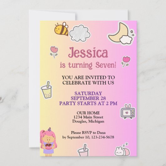 Schattige zomerverjaardagsfeestje kaart (Voorkant)