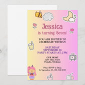 Schattige zomerverjaardagsfeestje kaart (Voorkant / Achterkant)