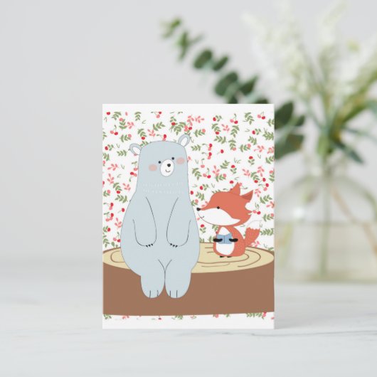  schattige zomervogel en teddybeer briefkaart (Staand voorkant)