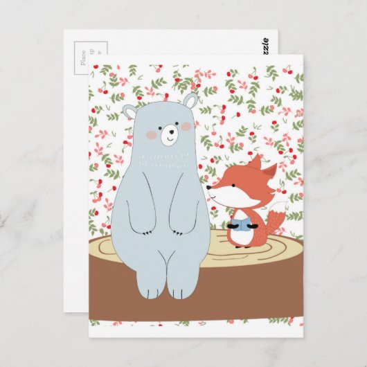 schattige zomervogel en teddybeer briefkaart (Voorkant / Achterkant)