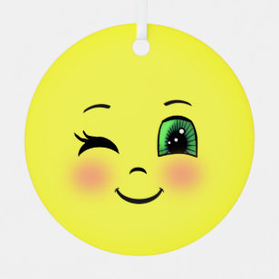 Schattige Zon Gelukkig Gezicht Emoji Metalen Ornament