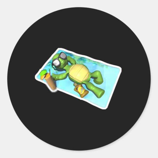 schattige zonnebadende schildpad ronde sticker (Voorkant)