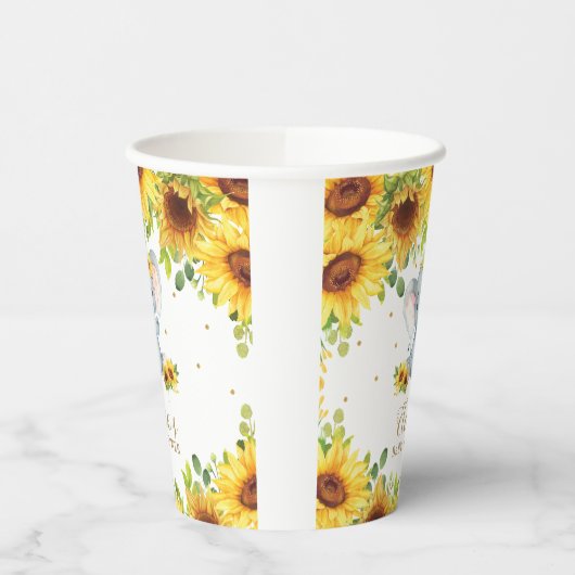 Schattige Zonnebloem Elephant Baby shower Birthday Papieren Bekers (Links)