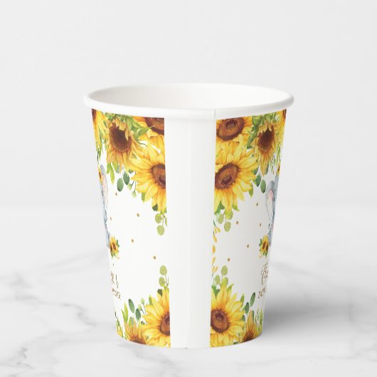 Schattige Zonnebloem Elephant Baby shower Birthday Papieren Bekers (Rechts)