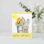 Schattige Zonnebloem Konijn Verjaardag Briefkaart (Staand voorkant)