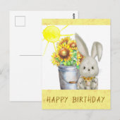 Schattige Zonnebloem Konijn Verjaardag Briefkaart (Voorkant / Achterkant)