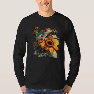 Schattige zonnebloem Rode Ogen Boomkikker Aquarel T-shirt
