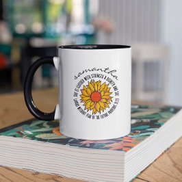 Schattige zonnebloem schriftuur bijbelvers Spreuke Mok