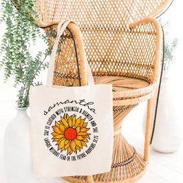 Schattige zonnebloem schriftuur bijbelvers Spreuke Tote Bag