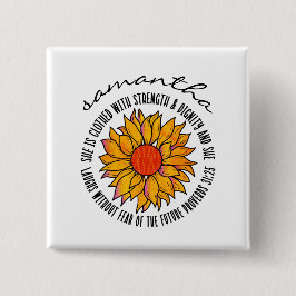 Schattige zonnebloem schriftuur bijbelvers vierkante button 5,1 cm