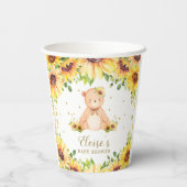 Schattige Zonnebloem Teddy Bear Baby shower Verjaa Papieren Bekers (Achterkant)