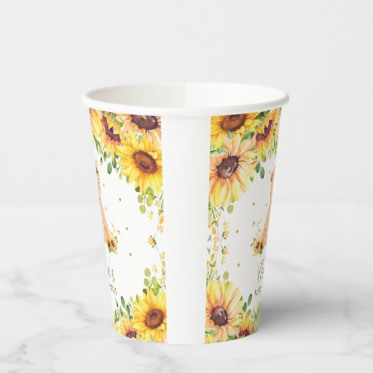 Schattige Zonnebloem Teddy Bear Baby shower Verjaa Papieren Bekers (Links)