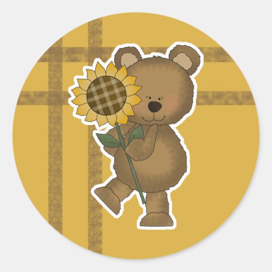 Schattige Zonnebloem Teddybeer Ronde Sticker (Voorkant)