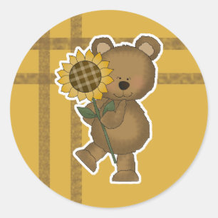 Schattige Zonnebloem Teddybeer Ronde Sticker
