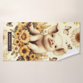 Schattige  Zonnebloem Varkenspatroon Badhanddoek (Badhanddoek)