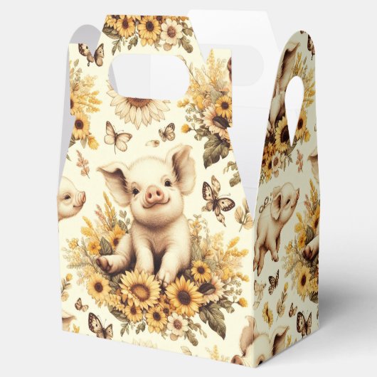 Schattige  Zonnebloem Varkenspatroon Bedankdoosjes (Geopend)