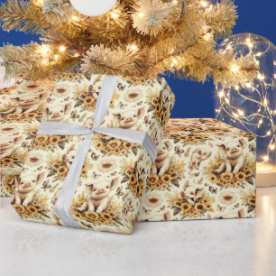 Schattige  Zonnebloem Varkenspatroon Cadeaupapier