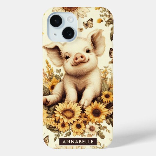 Schattige Zonnebloem Varkenspatroon Case-Mate iPhone Case (Achterkant)