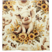 Schattige  Zonnebloem Varkenspatroon Douchegordijn (Voorkant)