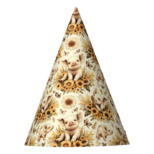 Schattige  Zonnebloem Varkenspatroon Feesthoedjes (Voorkant)