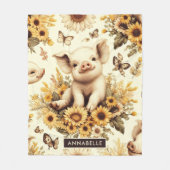 Schattige  Zonnebloem Varkenspatroon Fleece Deken (Voorkant)