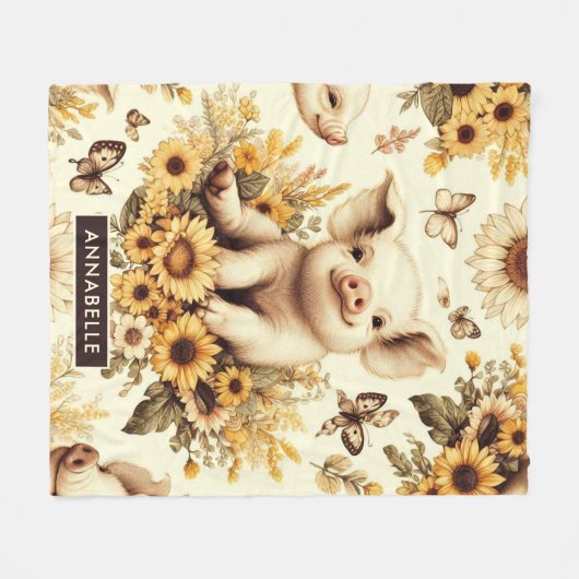 Schattige  Zonnebloem Varkenspatroon Fleece Deken (Voorkant (Horizontaal))