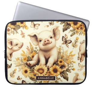 Schattige  Zonnebloem Varkenspatroon Laptop Sleeve