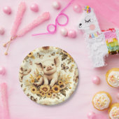 Schattige  Zonnebloem Varkenspatroon Papieren Bordje (Feest)