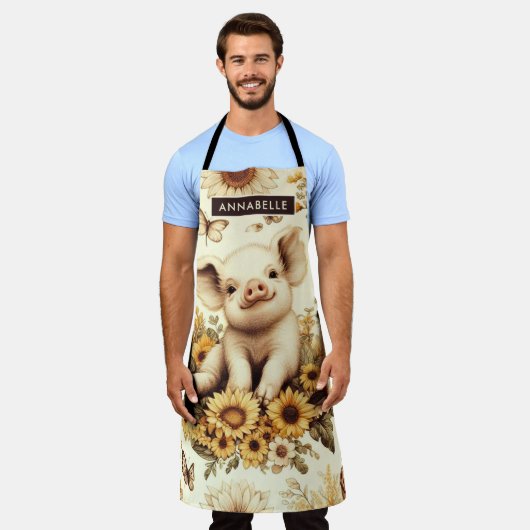 Schattige  Zonnebloem Varkenspatroon Schort (Gedragen)