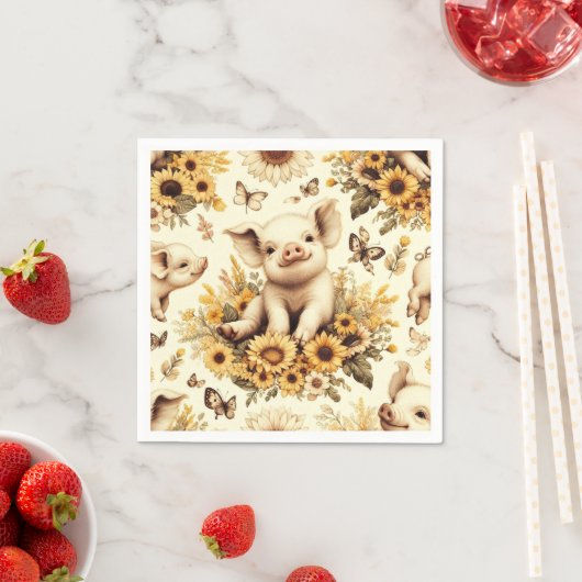 Schattige  Zonnebloem Varkenspatroon Servet (Insitu)