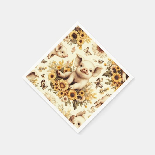 Schattige Zonnebloem Varkenspatroon Servet (Hoek)