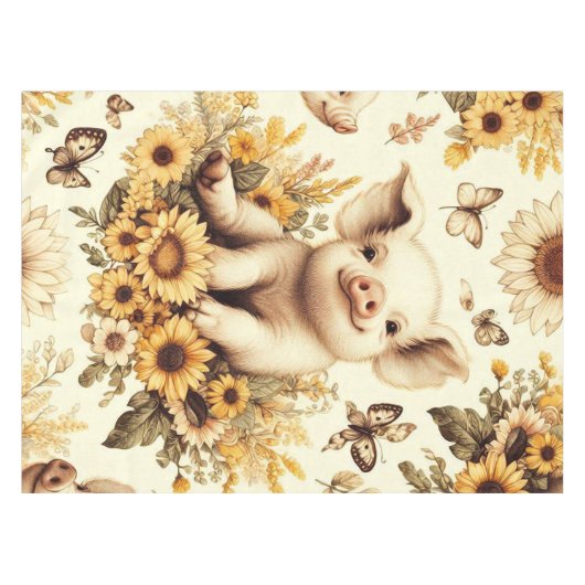 Schattige Zonnebloem Varkenspatroon Tafelkleed (Voorkant (Horizontaal))