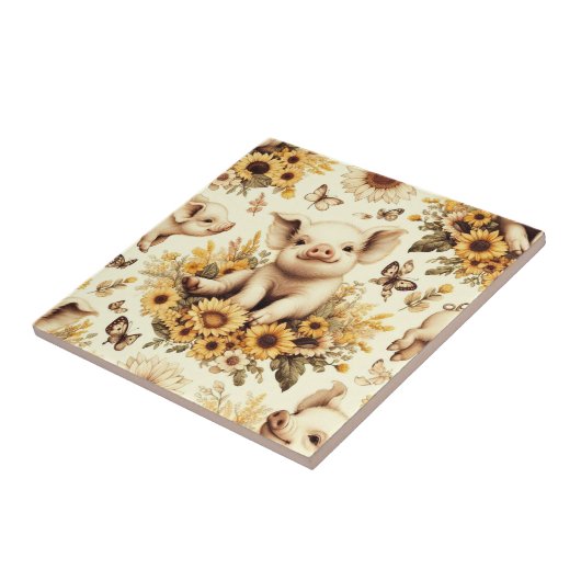 Schattige  Zonnebloem Varkenspatroon Tegeltje (Zijkant)