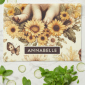 Schattige Zonnebloem Varkenspatroon Theedoek (Gevouwen)