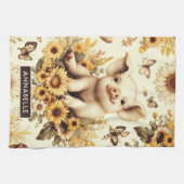 Schattige Zonnebloem Varkenspatroon Theedoek (Horizontaal)