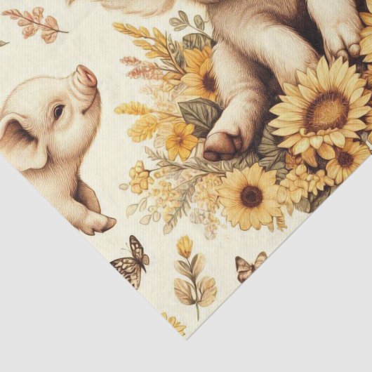Schattige  Zonnebloem Varkenspatroon Tissuepapier (Detail)