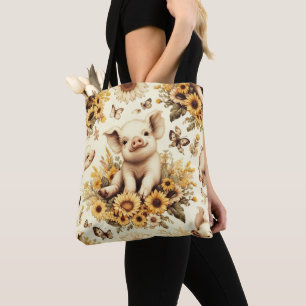 Schattige Zonnebloem Varkenspatroon Tote Bag