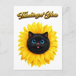 Schattige Zonnebloem Zwarte Kat Gezicht Denk Aan J Briefkaart