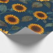 Schattige Zonnebloempatroon Blauw Cadeaupapier (Hoek)