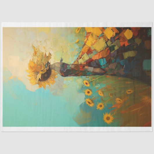 Schattige Zonnig Zonnebloem Vrouw met Zonnebloemen Tissuepapier (Voorkant)