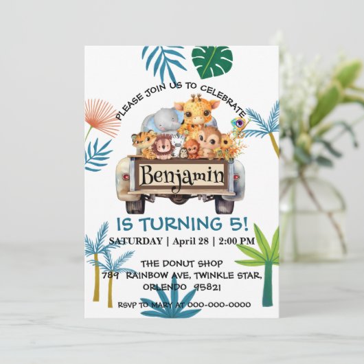 Schattige Zoo oerwoud boerderij truck tractor boy  Kaart (Staand voorkant)