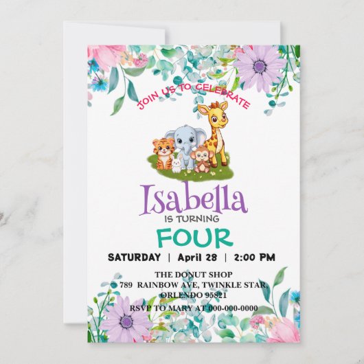 Schattige Zoo oerwoud Dieren Verjaardagsfeestje Bl Kaart (Voorkant)