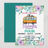 Schattige Zoo schoolbus Dieren Verjaardagsbloem ki Kaart (Voorkant / Achterkant)