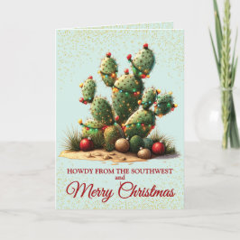 Schattige Zuidwestelijke Dessert Cactus Kerstkaart Feestdagen Kaart
