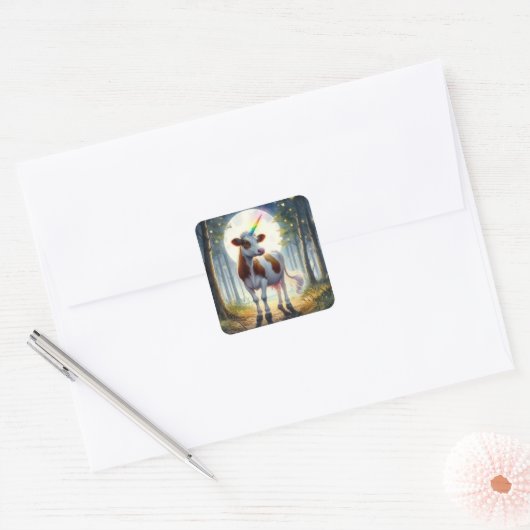 Schattige zuivel Koe Eenhoorn Vierkante Sticker (Envelop)