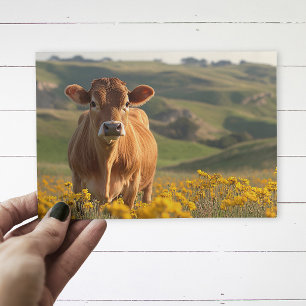 Schattige Zuivelkoe Gele Wilde Bloemen Briefkaart