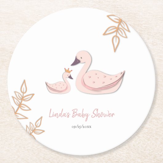 Schattige zwaan Baby shower Ronde Kartonnen Onderzetter (Voorkant)